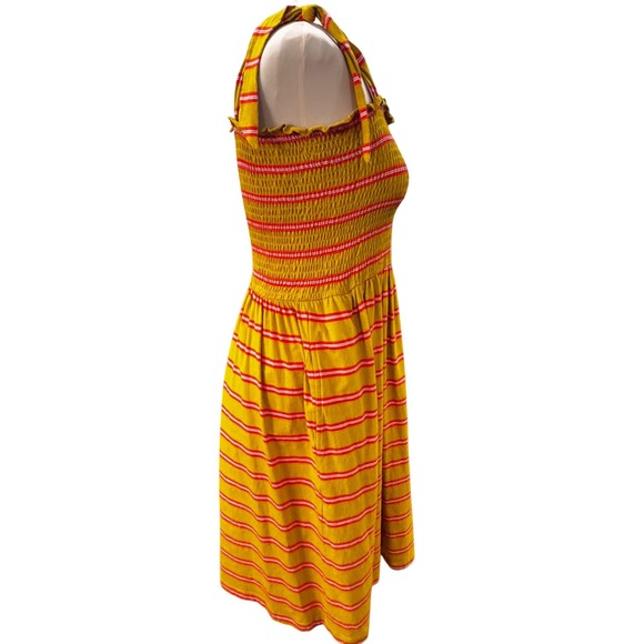 Toad & Co Striped Sundress Womens M Mustard Yellow Excellent Smocked Tie Strap - Picture 4 of 8